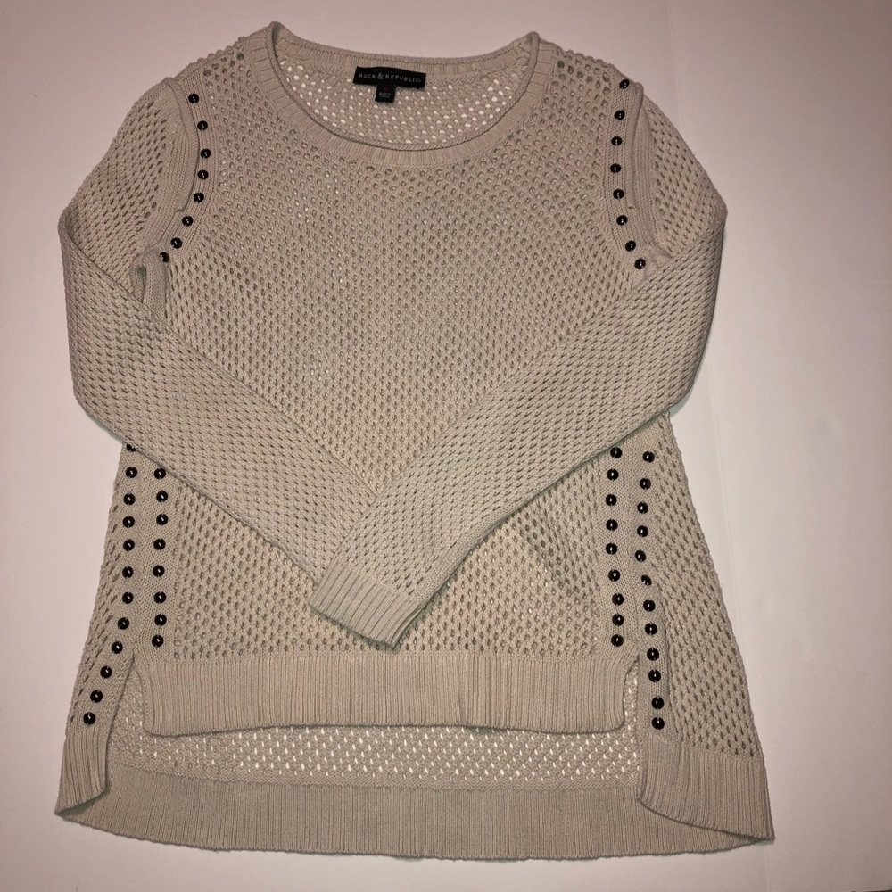 Rock and Republic cream color crochet sweater med.